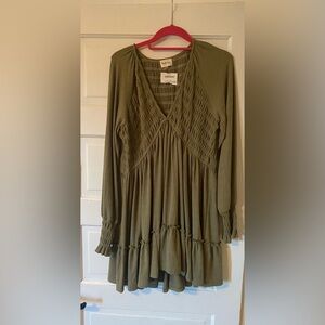 Olive green long sleeve mini dress